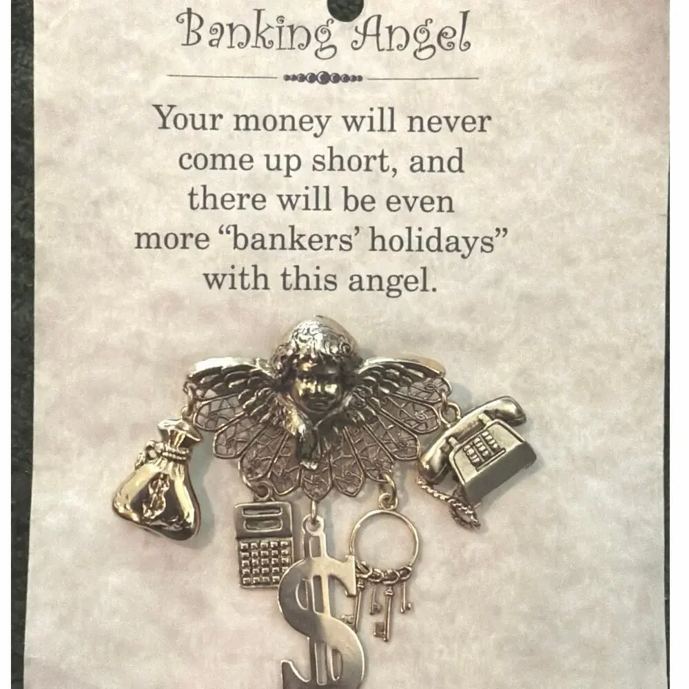Gold Tone Bankers Angel Brooch with charms